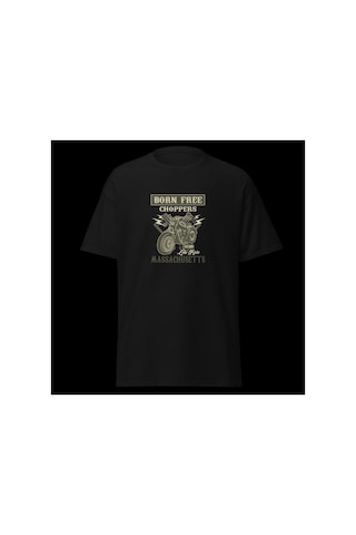 Wildstyle Born Free Choppers Motosiklet Vintage Chopper Baskılı Unisex Bisiklet Yaka Pamuklu Tişört - Siyah