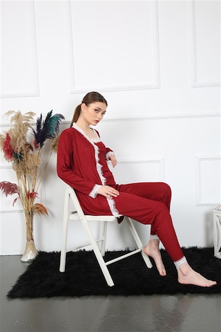 İbrahim Burak Etiler Collection Moda Çizgi Kadın 3'lü Bordo Sabahlık Takım 16108