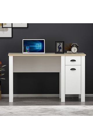 Optima Çalışma Masası - Beyaz / Meşe Beyaz / Meşe