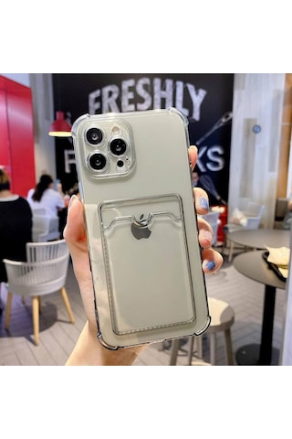 Teknomoda Apple Uyumlu iPhone 16 Pro Kılıf Kartlıklı Anti Şok Korumalı Şeffaf Silikon Füme Koyu Şeffaf Acık Siyah Füme