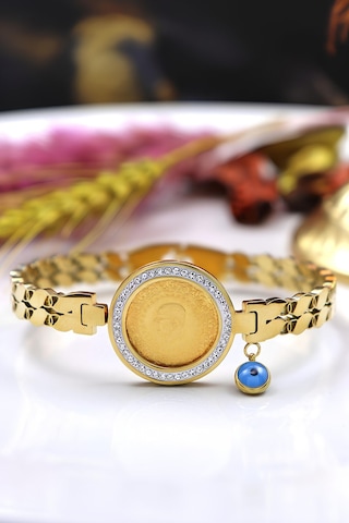 22 Ayar Çeyrek Altınlı Çelik Kelepçe Bileklik