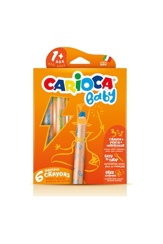 Carioca 3 In 1&Quot; Jumbo Bebek Ahşap Gövdeli Boya Kalemi 6'Lı (Kalemtraş Hediyeli)