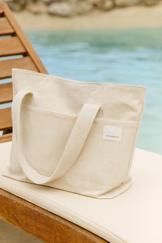 Yunusoğlu Home Kadın Krem El, Omuz Ve Plaj Çantası. Kanvas Çok Amaçlı Kullanım Çanta Krem