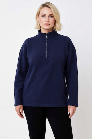 Benerly Kadın Dik Yaka Fermuarlı Düşük Kol Regular Kalıp Örme Sweatshirt Lacivert