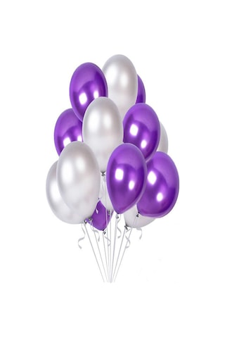 25 Adet Metalik Sedefli Mor-Gri Karışık Balon Helyumla Uçan