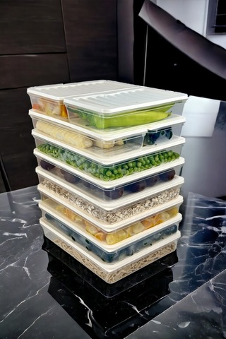 10'lu Fitbox Set Hava Geçirmez Buzluk Ve Buzdolabı Düzenleyici Set Gri Kapak