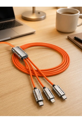 Usb Typec, Lightning Ve Micro Usb Uyumlu 3'ü 1 Arada Hızlı Şarj Kablosu