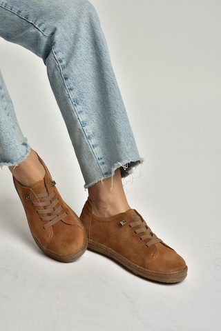 Fox Shoes Y999364003 Taba Hakiki Deri Süet Kadın Spor Ayakkabı Sneakers Taba