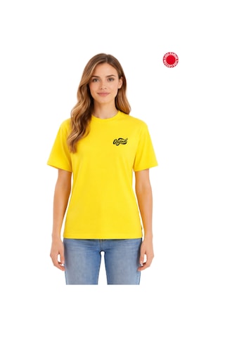 Unisex Oversize Sarı Original Baskılı Tişört %100 Pamuk Minimal Logo Salaş Günlük T-shirt Sarı