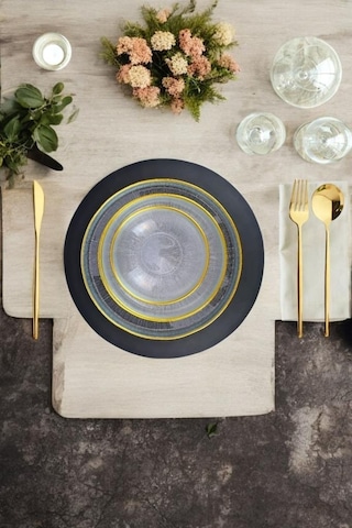 Digithome Rexy 24 Parça 6 Kişilik Cam Yemek Takımı Altın Rim Akc1005 C320.045