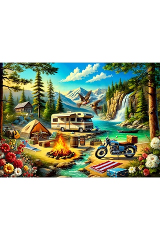 1000 Parça Campfire Chronicles Puzzle - Kamp Ateşi Orman Doğa Manzaralı Yapboz 68x48 Cm