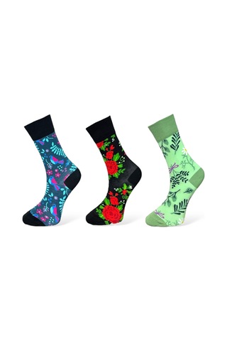 3'lü Unısex Doğa Temalı Kuş Ve Yaprak Tasarımlı Esnek Nem Alabilen Pamuklu Spor Soket Çoraplar Çok Renkli