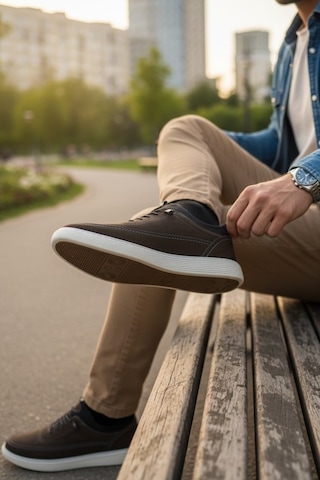 Enoch Hakiki Deri Dikişli Erkek Sneaker Ayakkabı Ortopedik Taban Siyah