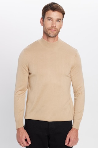 Tudors Erkek Slim Fit Dar Kesim Yarım Balıkçı Yaka Düz Taş Triko Kazak-25726 Taş - Ekru
