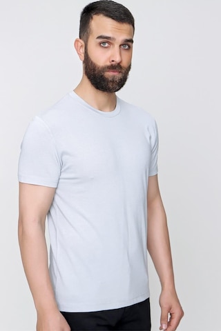 Efor Slim Fit Bisiklet Yaka Düz Pamuklu Gri Tişört Ts 823 Gri