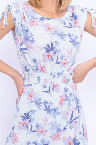 Çiçek Desenli Kadın Gecelik-nil Mavisi Nil Mavisi