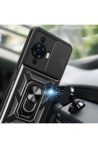 Huawei Nova 12s Uyumlu Kılıf Magnetik Standlı Kamera Korumalı Zore Sürgülü Vega Kapak-lacivert Lacivert