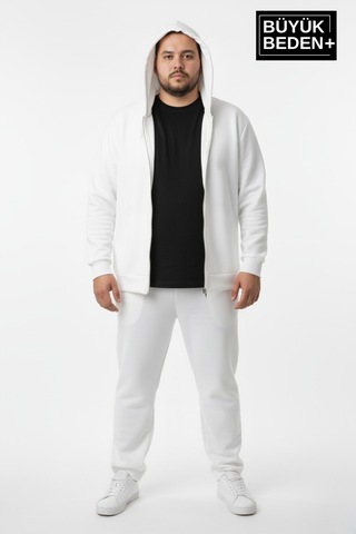 Süperlife Erkek Büyük Beden Fermuarlı Kapüşonlu İnce Sweatshirt Hırka - Rahat Kalıp Spr26bhr960 Ekru - Kahverengi