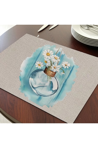 Papatyalar Tasarımlı Amerikan Servis, Tabak Altlığı & Şık Masa Dekoru, Ev Hediyesi, 2 Adet Krem