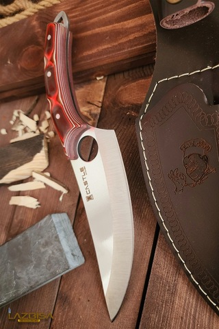 Outdoor Piknik Kamp Bıçağı Çakısı Kılıflı El Yapımı Verzalit Sap Kahverengi