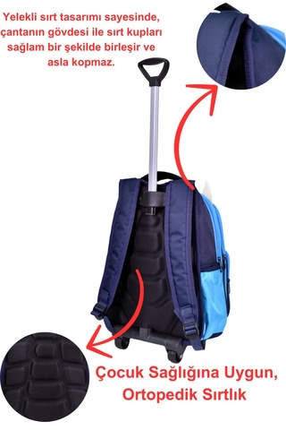 Alfa Mec Çekçekli Köpek Balığı Baskılı, Ortopedik Sırt Özellikli, İlkokul