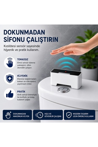 Polham Kızılötesi Sensörlü Otomatik Sifon Aparatı Temassız Kullanım, Suya Dayanıklı, 1200mah Şarjlı Beyaz