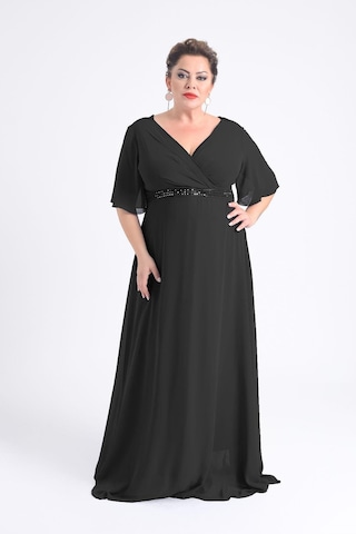 Lilas Xxl Kadın Büyük Beden Uzun Şifon Abiye Elbise 9510 Siyah Siyah