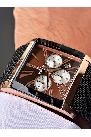 Reward Siyah Renk Rose Gold Kare Model Erkek Kol Saati +bileklik Hediyeli Nda640