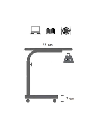Yükseklik Ayarlı Zigon Dikey Sehpa Atlantik Çam Beyaz - 45x40 Oval Kenar Tekerlekli