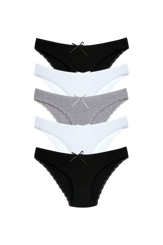 New Lilla 1101 Bikini Kadın T. Dantelli Külot Paketi (555344023) Beyaz - Gri - Siyah