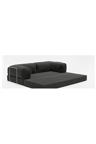 Herev 200x200 Cm 50 Dns Modüler Köşe Koltuk Fitilli Kadife Kumaş, Yatak Olabilen, Modern Tasarım Şark Köşe Füme