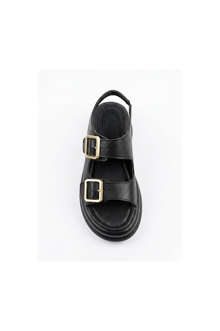 Giamgia Store Kadın Siyah İki Bantlı Kalın Taban Rahat Günlük Sandalet-2357