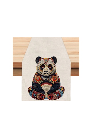 Renkli Panda Runner, Runer, Masa Örtüsü, Sofranıza Zarafet Katın Runner, Masa Örtüsü Krem