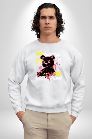 Dışarı Çık Ve Oynayalım Teddy Unisex Beyaz Sweatshirt Beyaz