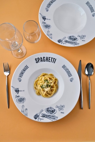 Porser Porselen Alfedo Miro Makarna Tabağı Seti 29cm 460cc 2 Li Beyaz - Siyah