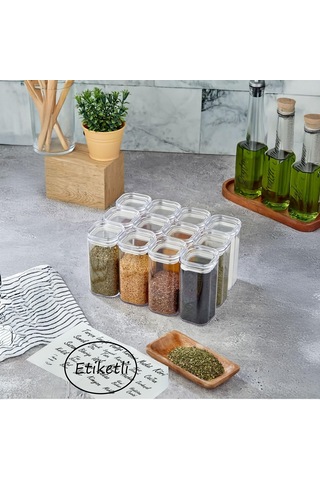 Deconox 6'lı Akrilik Vakum Kapaklı Baharatlık Seti, 300ml Sızdırmaz Contalı Ve Etiket Hediyeli Erzak Saklama Kabı, Kırılmaya Dayanıklı Şeffaf Mutfak Düzenleyici 7009