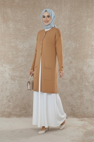 Yeni Sezon Dizboy Kadın Ceket -sakal İplik, Yaka Düğmeli, İki Cepli, Günlük, Şık Kombinler İçin Bej