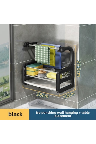 Reedark Mutfak Bez/havlu Kurutma Ve Saklama Rafı - Duvar Takılı/masaüstü Kullanıma Uygun, Su Topu Hediyeli Siyah Cüce Kuş Desenli Organizasyon Aleti Diğer