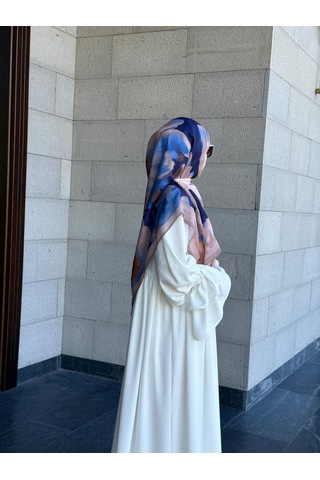 Qalortex Scarf Pamuklu Flora Desen Eşarp-indigo