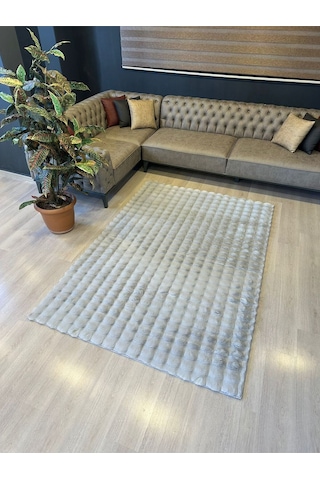 Aries Home Tavşan Tüyü Yumuşak Keçeleşmez Dekoratif Bubble İthal Kalite Post Halı Gri