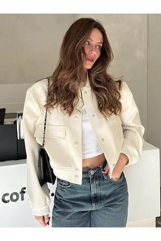 Kadın Dik Yaka Ceket Beyaz