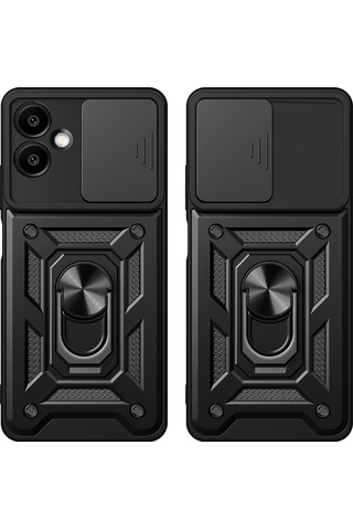 Zore Galaxy A06 Uyumlu Magnetik Standlı Kamera Korumalı Sürgülü Vega Kapak-siyah Siyah