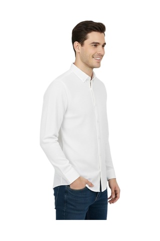 Rasstmen Erkek Spor Slim Fit Uzun Kol Petek Dokulu Gömlek Bgl-st04823 Beyaz