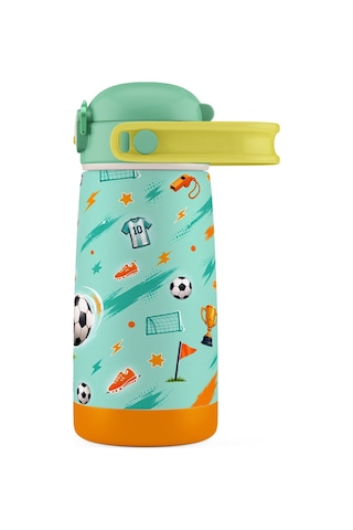 Puccon 420 Ml Açık Yeşil Futbol Desenli Erkek Çocuk Okul Matarası Paslanmaz Çelik Termos - 60021