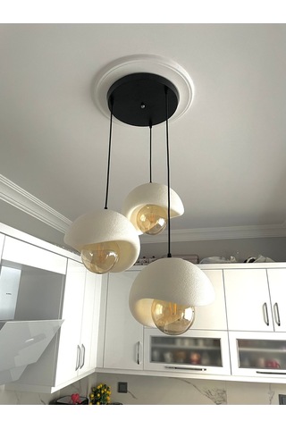 3'lü Modern Sarkıt Avize Beton Doku, Şık Tasarım Oturma Odası- Salon Rustik Ampul Hediyeli Siyah