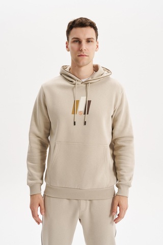AR-MA Arma Erkek Kapüşonlu Sweatshirt Kanguru Cepli, 3 İplik Şardonlu, Regular Fit, %70 Pamuk %30 Polyester K30254628502 Bej