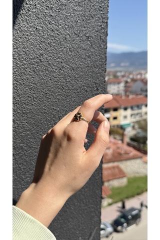 Çiçek Figürlü Zirkon Taşlı Altın Yüzük Sarı Altın