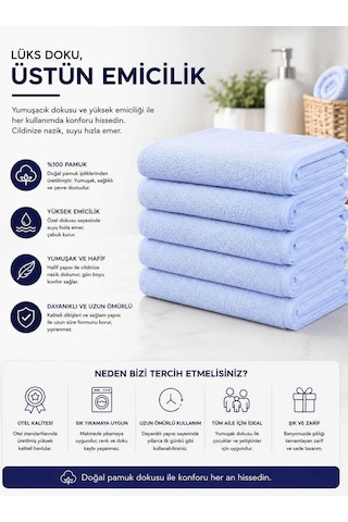 6 Lı Otel El Yüz Havlusu Pamuklu Beyaz 50x85 Cm Newcotton Çok Renkli