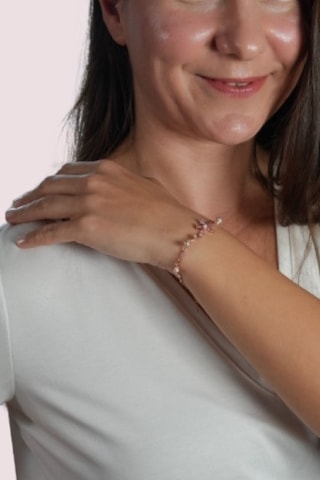 Madam Matmazel İnci Detaylı Nergiz Çiçeği Bileklik, Gold Rose Altın Kaplama Kübik Zirkon Cz , 925 Ayar Gümüş, Kadın Rose Gold