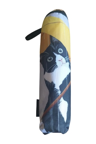 Eleven Markets Kedi Desenli Şemsiye Rüzgara Dayanıklı Çanta Boy Bayan Şemsiyesi Sarı-gri